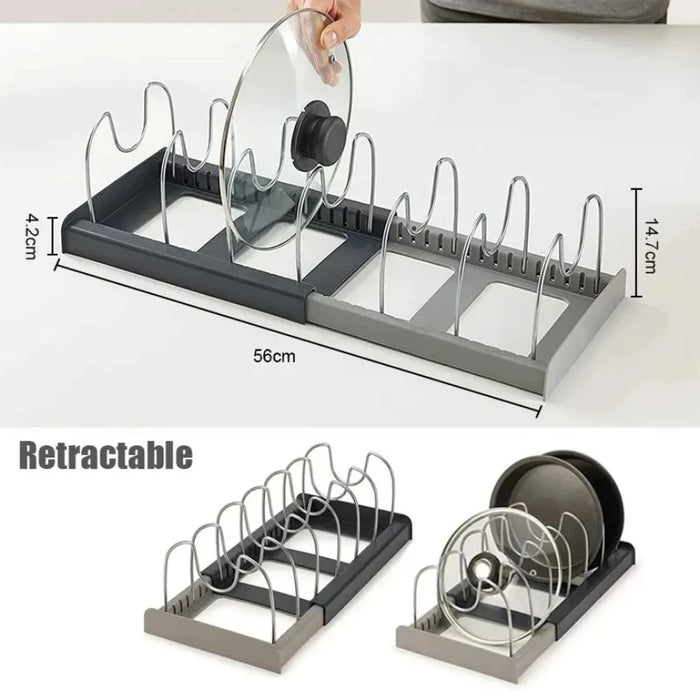 Expandable Stainless Steel Pot & Pan Rack — 7-Divider Cookware Organiser