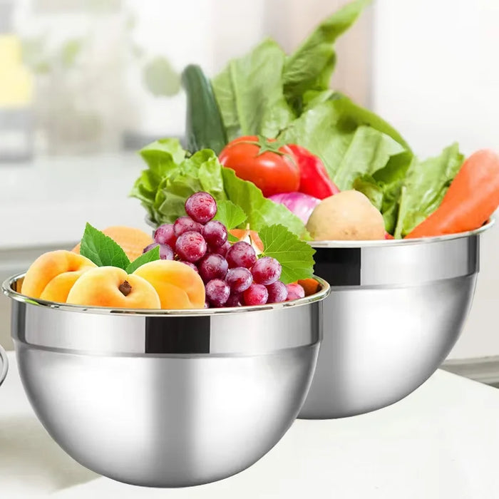 5-piece Stainless Steel Salad Basins with Lids — 2L+ Mixing & Baking Bowls (Silver)