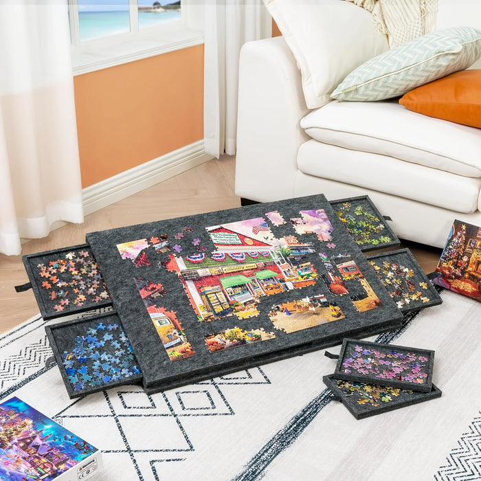 7-Piece Decorative Puzzle Board with 6-Drawer Felt Storage for 1000-Piece Puzzles
