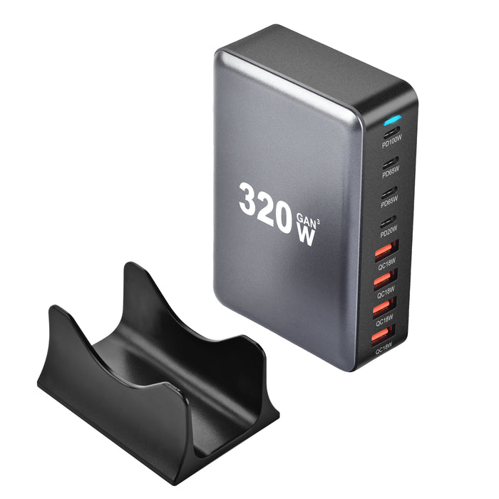 320W GaN Desktop Charger — 8‑Port USB‑C & USB‑A PD Station (Model 4C4A)