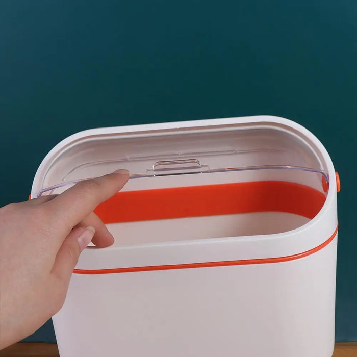 Mini Desktop Compost Bin – Hanging Countertop Rubbish Bucket (Orange / Navy)