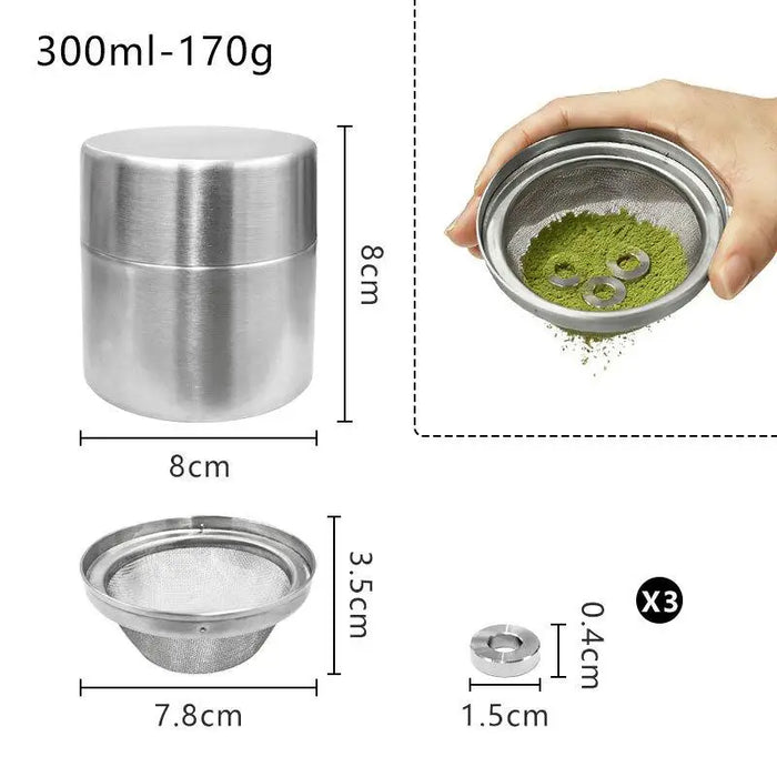 304 Stainless Steel Matcha Jar with 40‑Mesh Sieve — Airtight Tea & Powder Canister