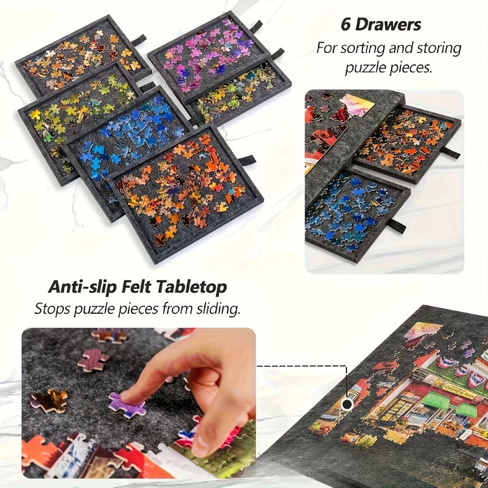 Professional Jigsaw Puzzle Table – 6 Drawers, Felt Board, Holds 1,000 Pieces, Display Lid & Stand
