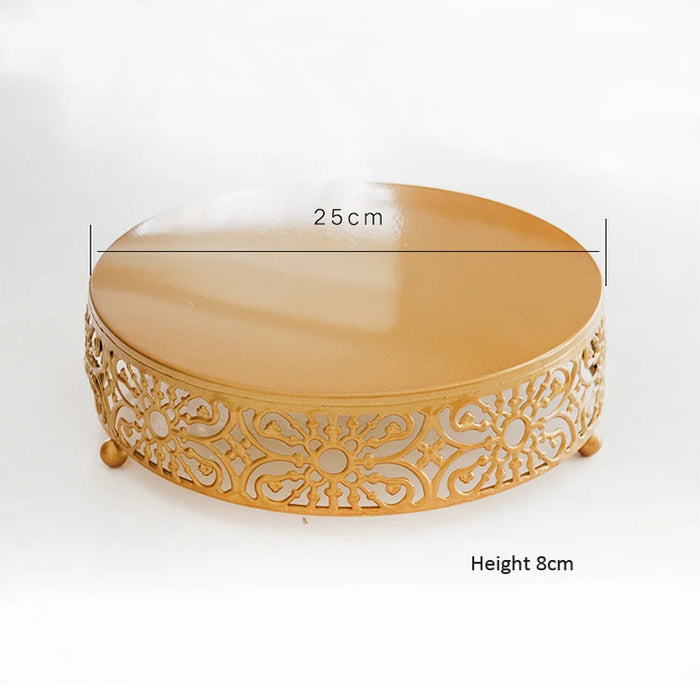 Gold Metal Cake Stand — 20/25/30cm Round Dessert Display (8cm High)