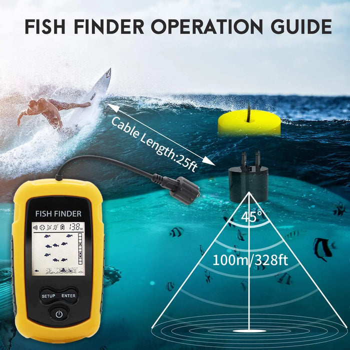 Portable Sonar Fish Finder — 100 m Depth, 45° Beam & Fish Alarm