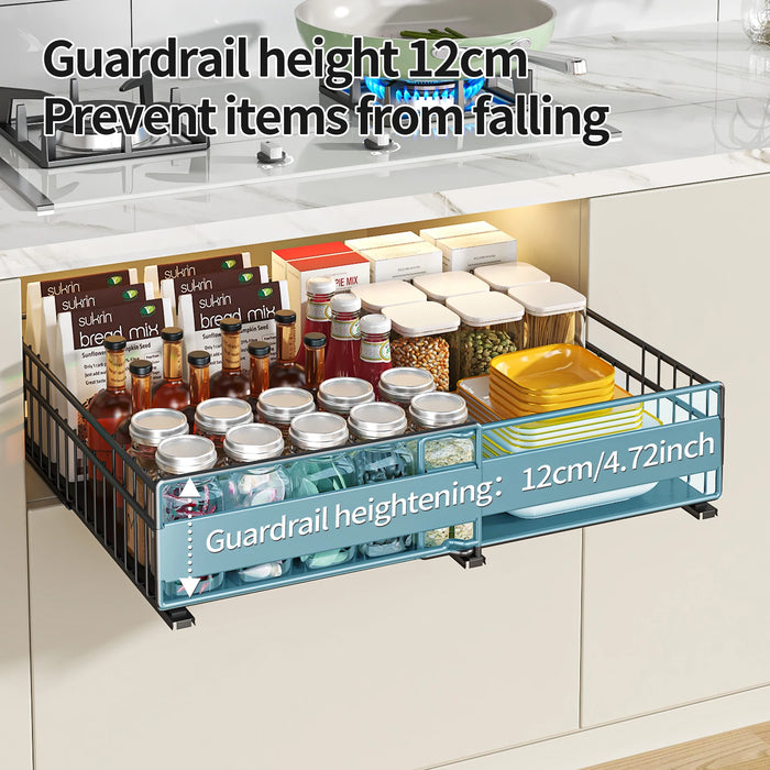 Retractable Pull-Out Metal Drawer Rack — Punch-Free Under-Sink Storage (Small/Large, White/Black)