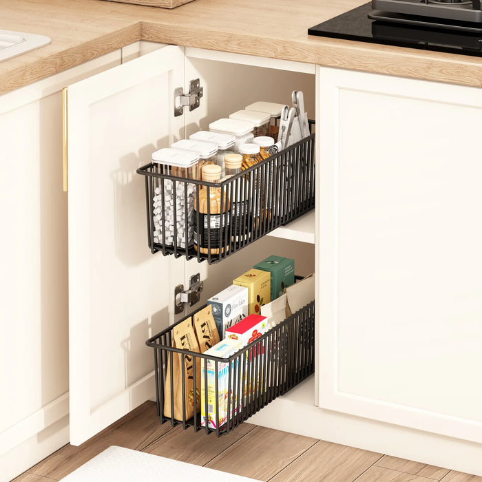 Pull-Out Cabinet Organiser – 2 Pack Carbon Steel Sliding Pantry Drawers
