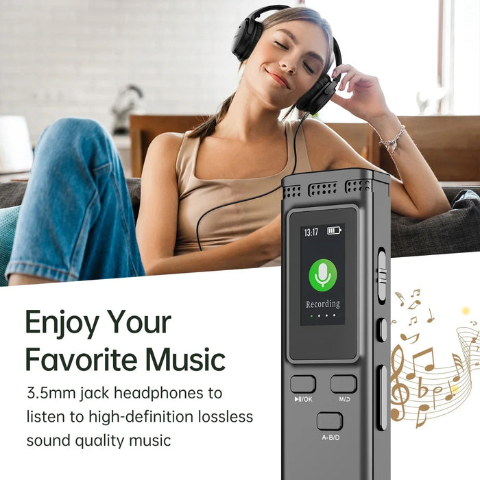 Digital Voice Recorder — 64GB / 16GB / 8GB, Voice-Activated MP3 Player with Noise Reduction