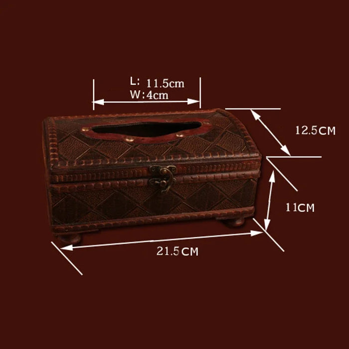 Royal-style Torched Wood Tissue Box Cover – Brown, Four-Leg Design