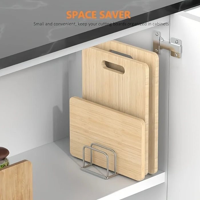 Stainless Steel Space-Saving Pot Lid & Cutting Board Rack - Heavy-Duty Countertop Organiser (1pc)