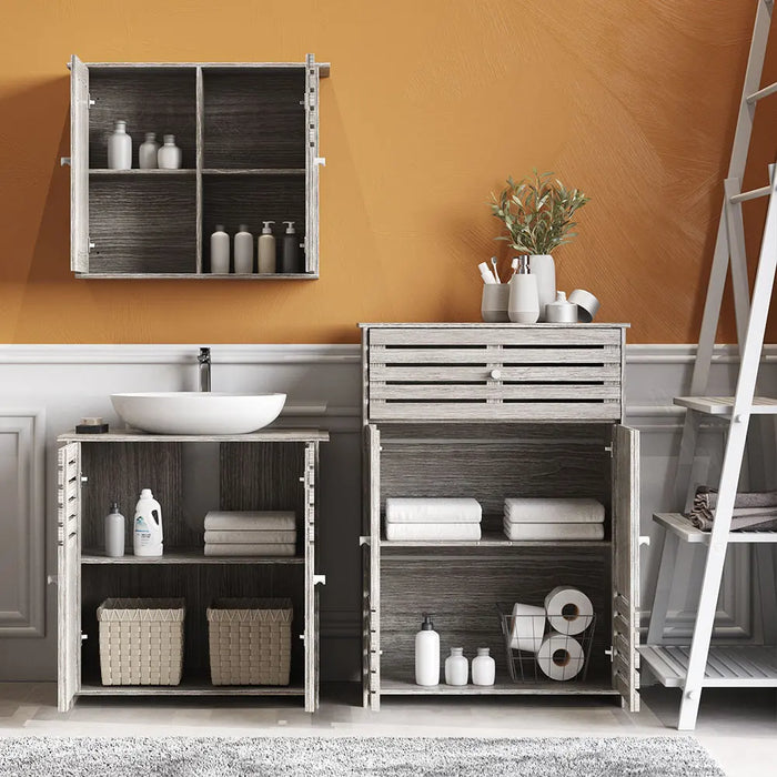 Modern Wooden Freestanding Bathroom Cabinet - Grey Oak, 60 x 30 x 85cm