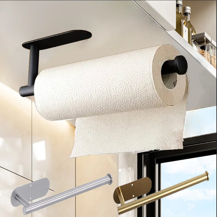 Stainless Steel Paper Towel Holder – Adhesive or Screw-Fix Wall & Cabinet Mount