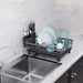 Countertop Dish Drainer with Drainboard & Utensil Organiser — Wrought Iron, Single-Layer (White/Black)