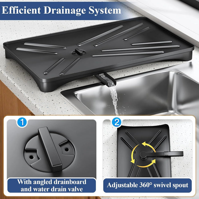 Large Rustproof Iron Dish Drying Rack with Drainboard and 3‑Slot Utensil Holder