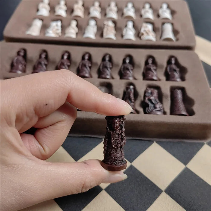 Imitation Qing Bing Chess Set — Resin Pieces on Leather Board, 28×28 cm (11 inch)