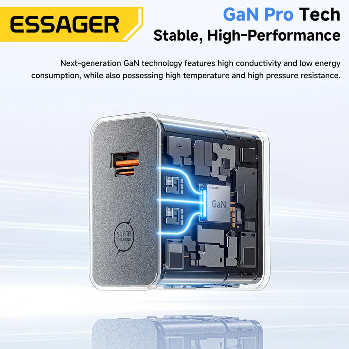 65W GaN Dual-Port Fast Charger PD3.0 PPS QC4.0 – Hybrid USB-C/USB-A
