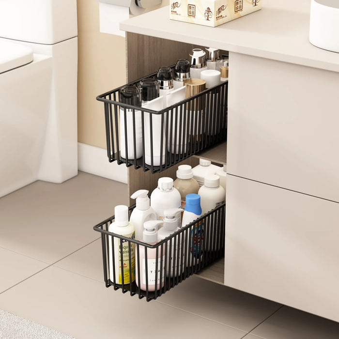 Pull-Out Cabinet Organiser – 2 Pack Carbon Steel Sliding Pantry Drawers