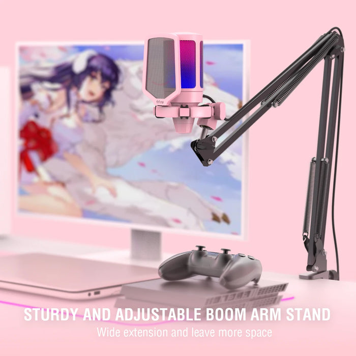 FIFINE A6T USB Gaming Microphone Kit with RGB, Cardioid Condenser & Boom Arm