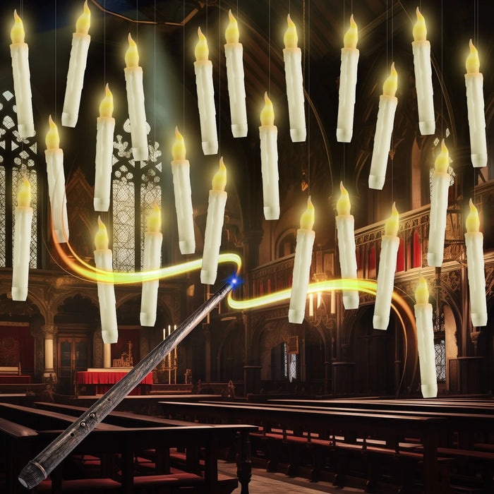 12-Pack Floating LED Taper Candles with Magic Wand Remote — Flameless Flicker Lights