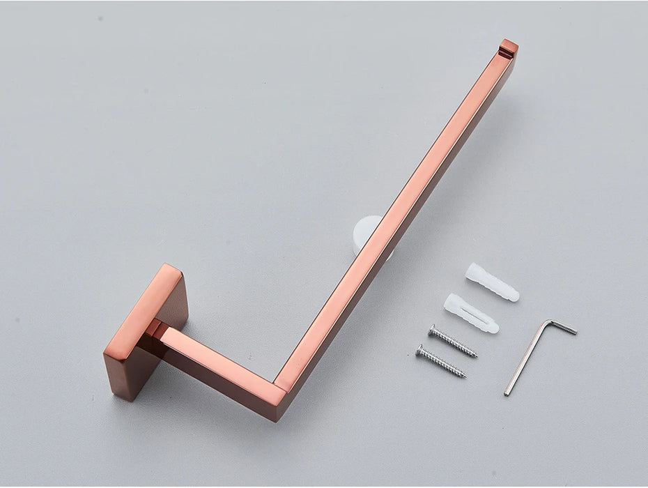 Rose Gold Bathroom Hardware Set — Stainless Steel Towel Rail, Toilet Paper Holder & Hook