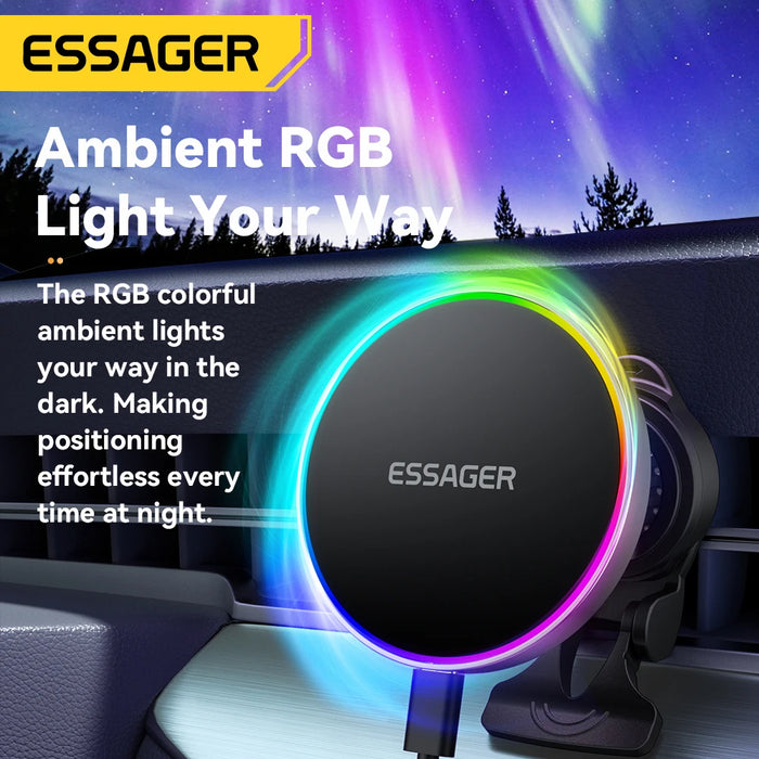 15W Magnetic Wireless Car Charger & Holder for iPhone 12–16 (MagSafe) with RGB