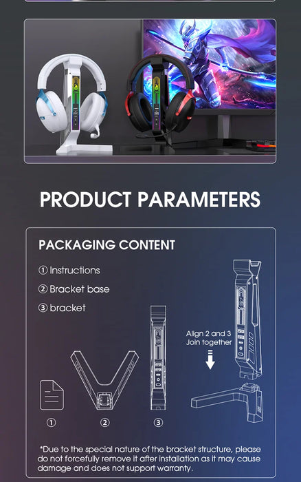 RGB Headset Stand with Sound‑Activated Lights and USB Dock