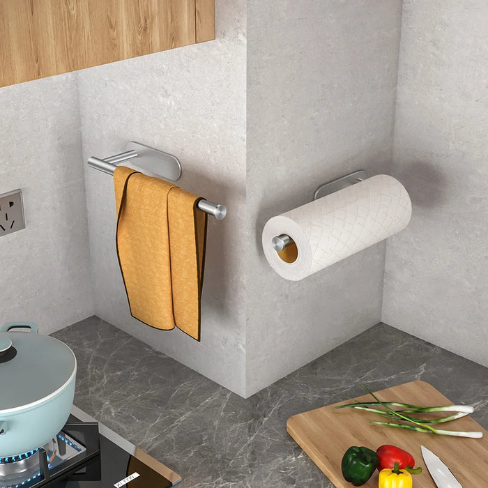 Stainless Steel Paper Towel Holder – Adhesive or Screw-Fix Wall & Cabinet Mount