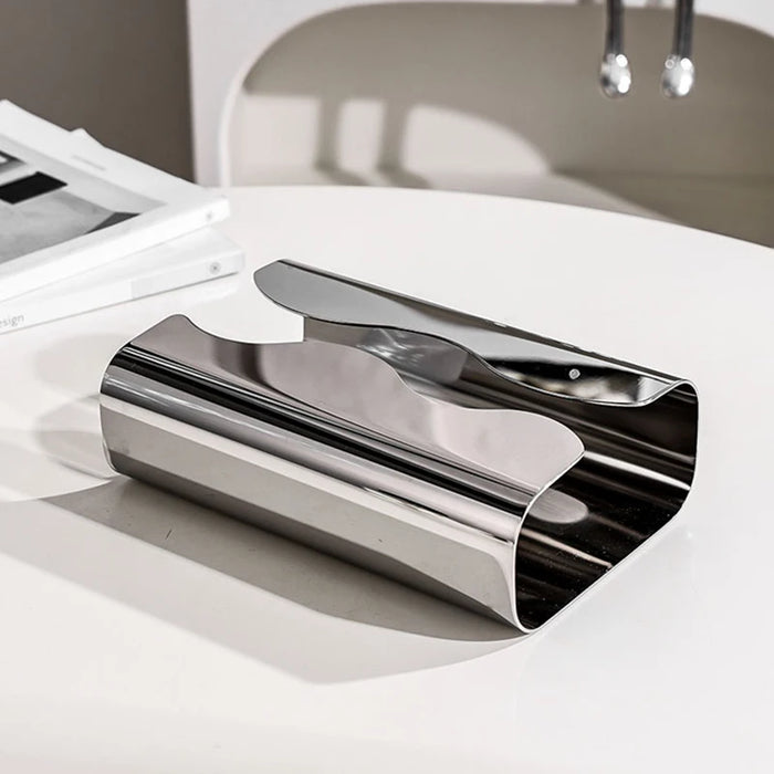 Stainless Steel Tissue Box — Irregular Pull-Paper Dispenser (Silver)