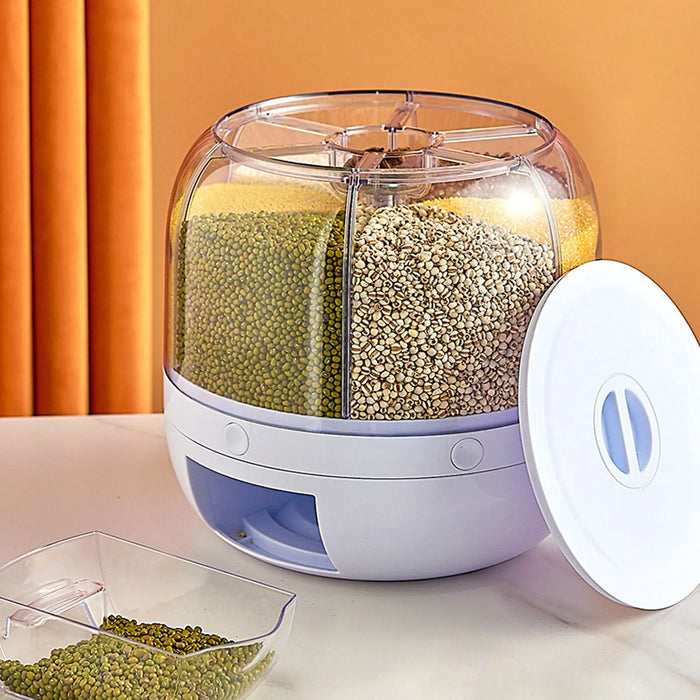 6-Compartment Rotating Grain Dispenser — Sealed, Insect-Proof Kitchen Storage