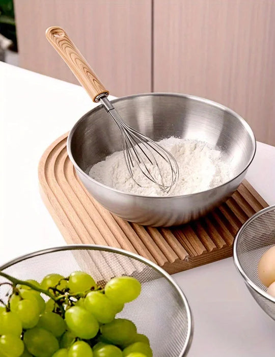 Set of 3 Stainless Steel Mixing Bowls with Measurement Marks — Thickened for Mixing & Kneading