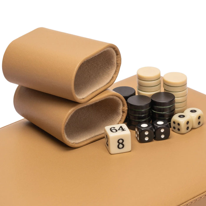 Travel Chess & Backgammon Set with Acrylic Pieces in Leather Case, 25 x 19 x 6 cm
