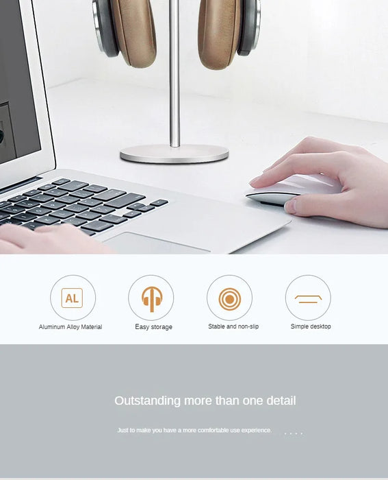 Curved Aluminium Headphone Stand – Sturdy Metal Headset Hanger with Solid Base (Black)