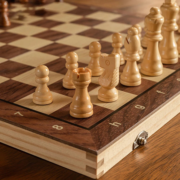 Magnetic Foldable Solid Wood Chess Set - Portable Board, Educational Gift