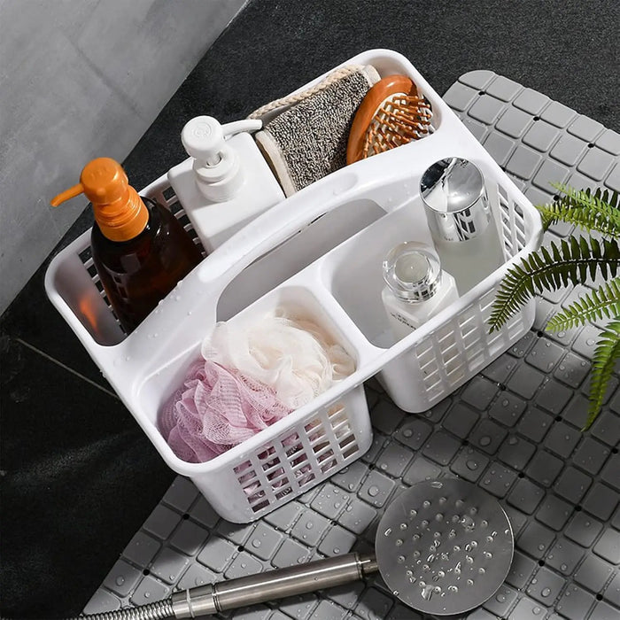 Portable Plastic Shower Caddy with Handle — Divided Storage Basket 30×20×13cm