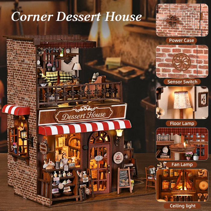 Cute Cake Shop 3D Wooden Book Nook Kit — DIY Miniature Bookshelf Dollhouse Bookend