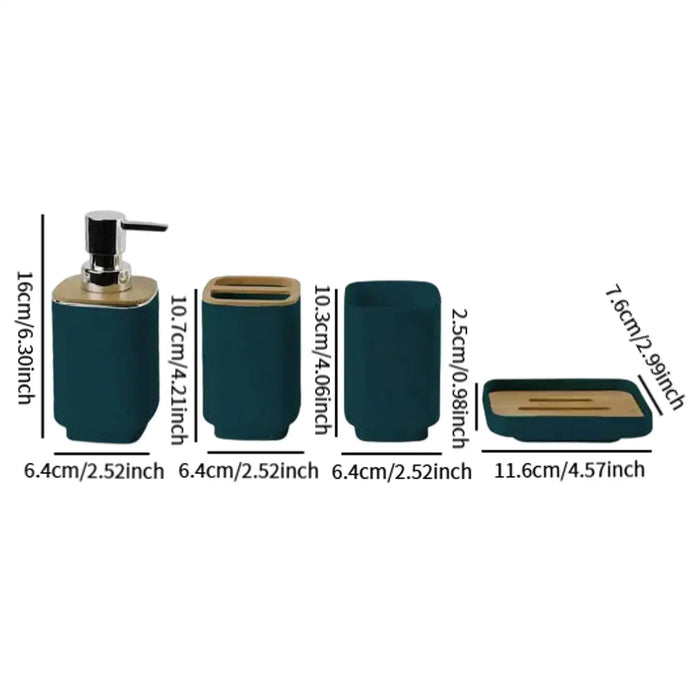 4-Piece Bathroom Accessory Set — Dispenser, Toothbrush Holder, Cup & Soap Tray