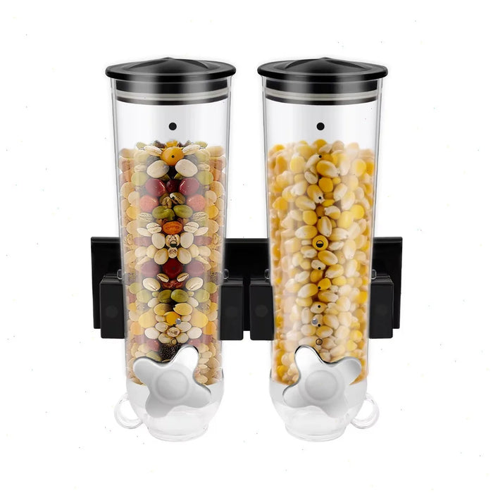 3L Wall‑Mounted Double Cereal Dispenser — Black with Measuring Cups