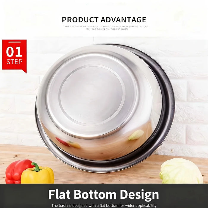 Stainless Steel 3-Piece Thick Round Basins — 18/26/36 cm