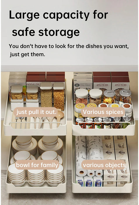 Pull-Out Sliding Cabinet Storage Box — Stick-On Kitchen & Pantry Organiser (Beige)