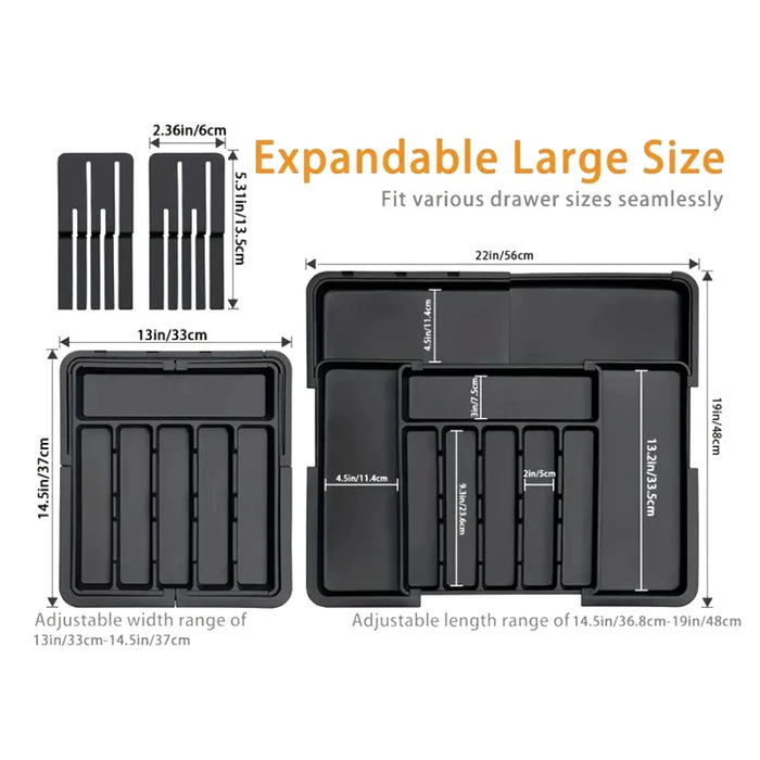 Large Expandable Cutlery Tray – BPA-Free Adjustable Drawer Organiser
