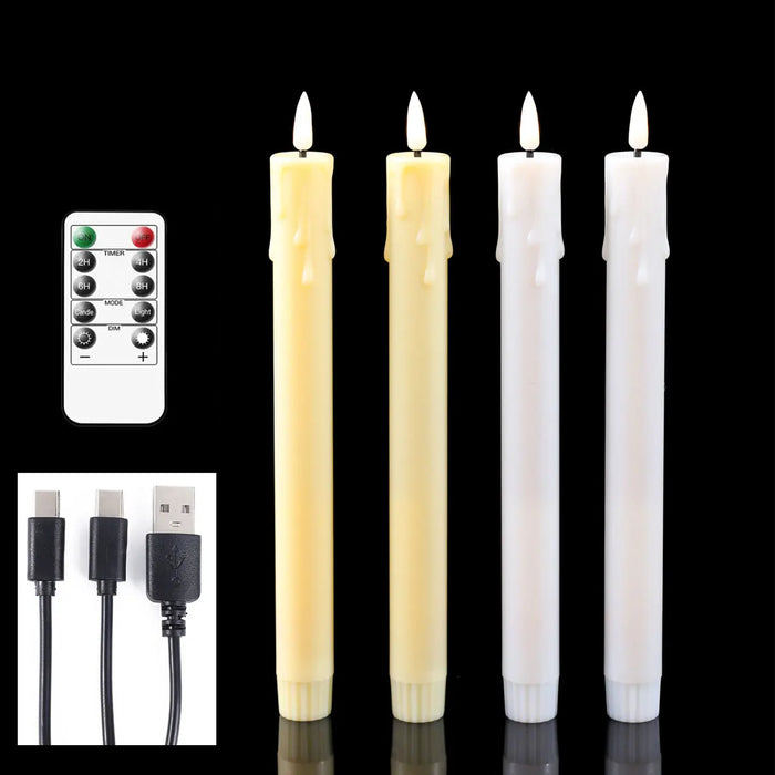 Rechargeable 10-inch Flameless LED Taper Candles — Warm White, 2 or 4 Pack (Beige or White)