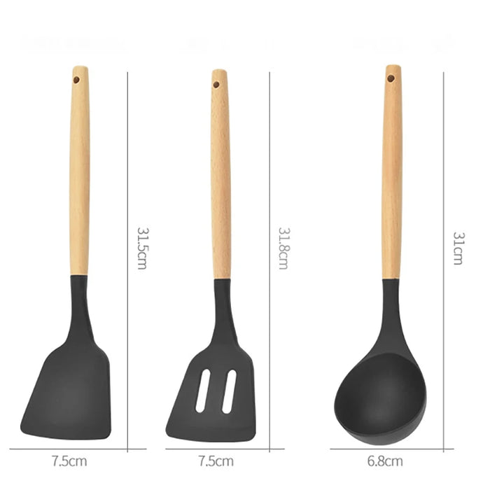12-Piece Silicone Kitchen Utensil Set with Wooden Handles, Non-Stick