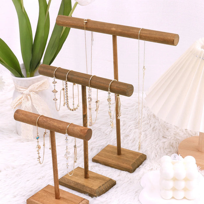 Wooden Jewellery T-Bar Bracelet Display Stand - Desktop Rack for Bracelets & Watches (S/M/L/3pcs)