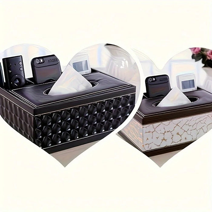 Faux Leather Tissue Box Cover with Remote Holder — Living Room & Desktop Organiser