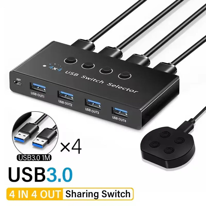 4 In 4 Out KVM USB3.0 Switch Shared Controller Hub Adapter USB2.0 Printer Splitter Switcher for PC Laptop Keyboard Mouse Monitor