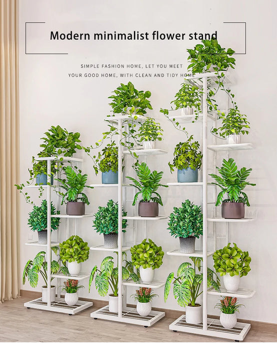 Metal Plant Stand — 4/6/8-Tier Flower Pot Rack, White or Dark Grey