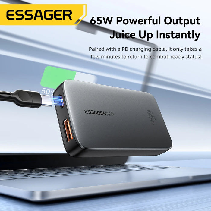 65W GaN USB-C PD & QC 3.0 Fast Charger – USB-C + USB-A, EU/UK/US Plug