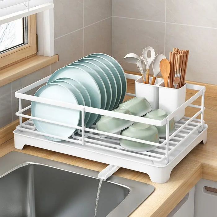 Carbon Steel & PP Dish Drying Rack with Drainer Tray — Space-Saving Plate Organiser