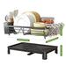 Compact Dish Drying Rack with Cutlery & Cup Holders, Drip Tray — 1-Tier (Black)