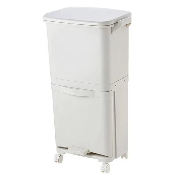 38 L Two-Tier Waste Bin with 4 Casters, White — 42 x 28.2 x 73 cm